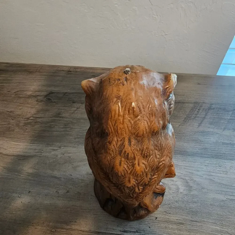 Vintage Owl Wax Candle Brown Rustic Cottage Bird Sculpture Classic MCM 80s Retro